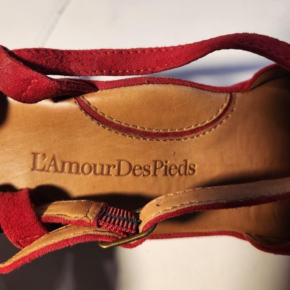 L'Amour Des Pieds Sandals Shoes Womens 8.5 Red Suede Wedge Slingback comfort - Picture 4 of 9